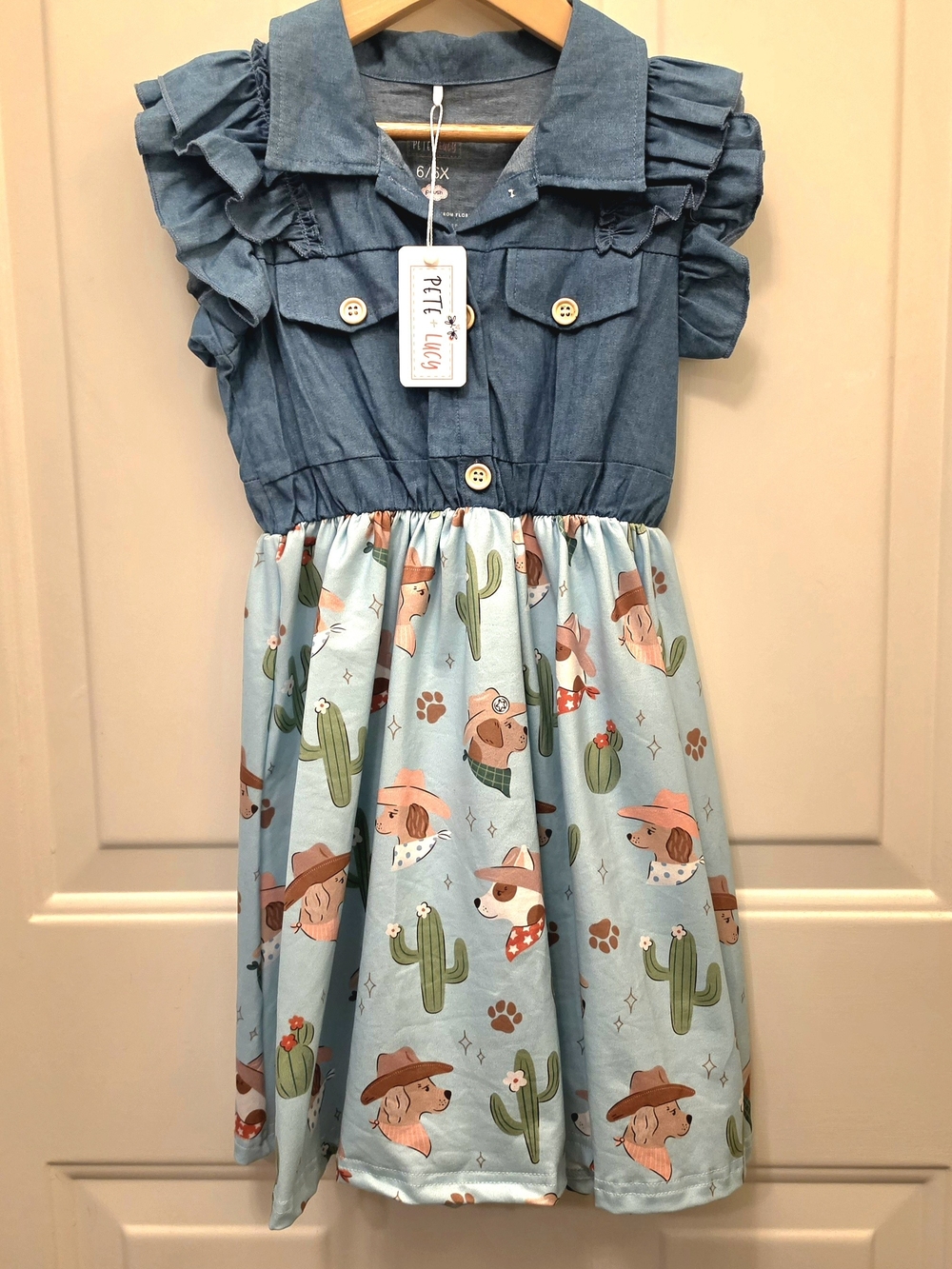 Girls Denim-Top Blue "HAPPY HOUNDS" Collection Cactus Print Dress sz 6/6X NWT